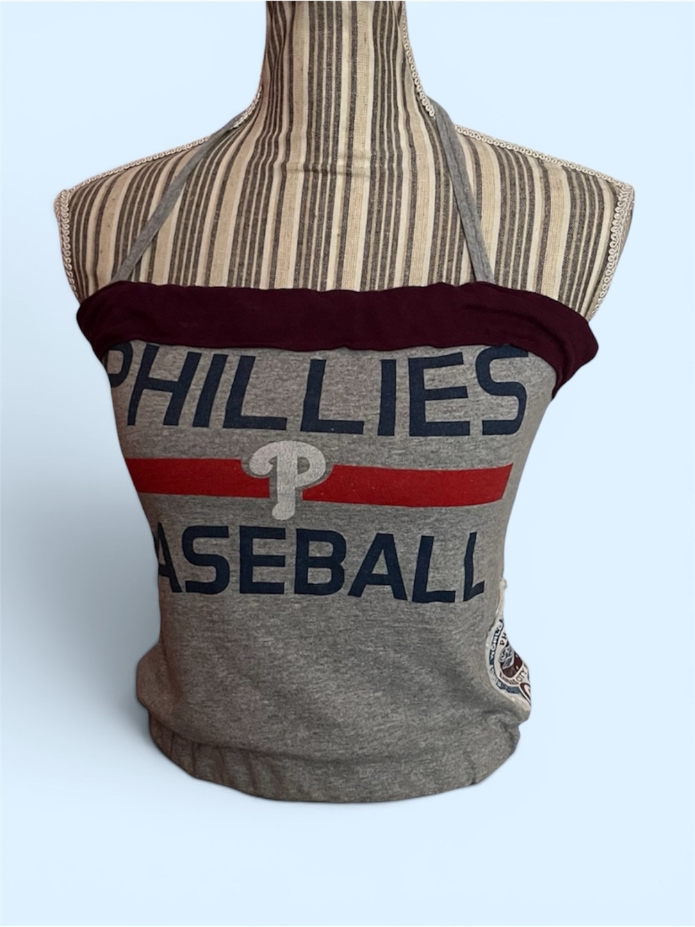 Handmade. Phillies Baseball Women's Strapless Halter Crop Top in Gray & Maroon